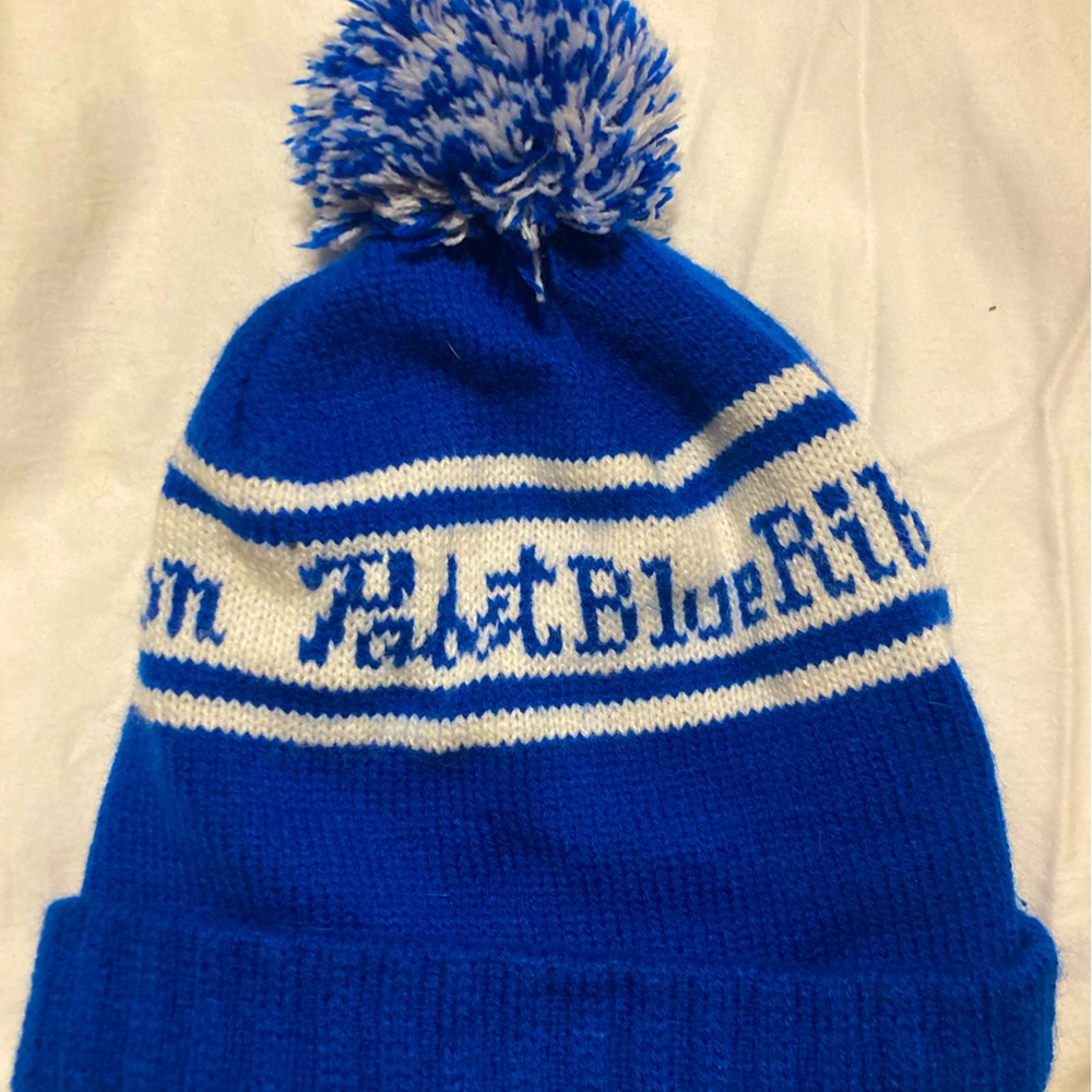 Vintage Pabst Blue Ribbon PBR winter beanie blue white stripe